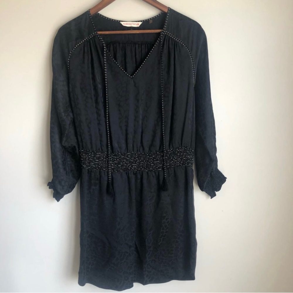 Rebecca Taylor Jacquard Leopard Black Silk Dress